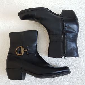 Clarks Artisan Low Heel Black Buckle Leather Boots